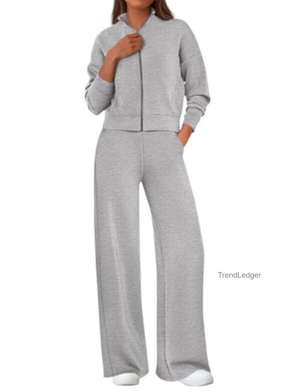 PRETTYGARDEN 2PC Lounge Set - Zip Up Sweatshirt Wide Leg Sweatpants